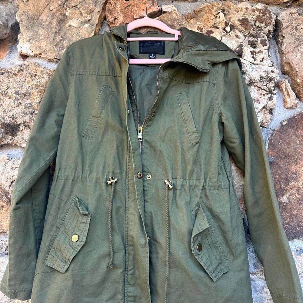 Miss London Black Label Utility Jacket Womens S Olive Green Military Hooded